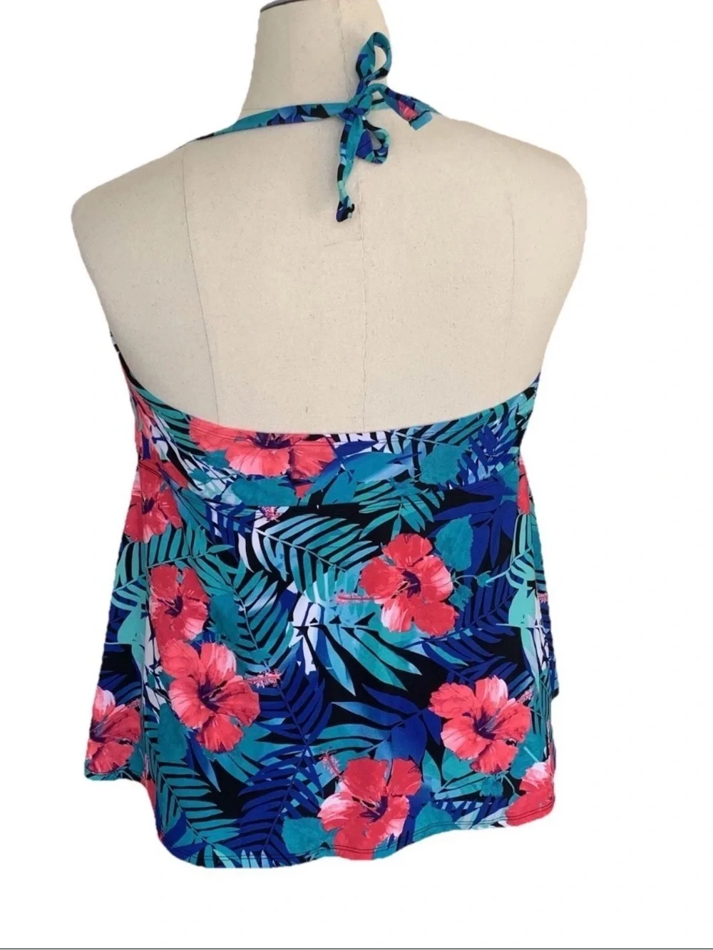 Catalina Tankini Swim Top 3X 22W 24W Cross Front Tropical Flower Swimsuit Halter